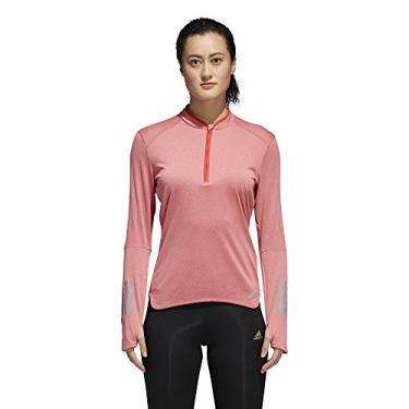 Imagem de Adidas camiseta feminina de manga comprida com meio zíper e resposta de corrida, Real Coral/Black Heather, Medium