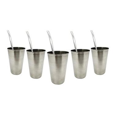 Imagem de Kit Tereré 5 Copos De Inox 200ml 5 Bombas Lisa