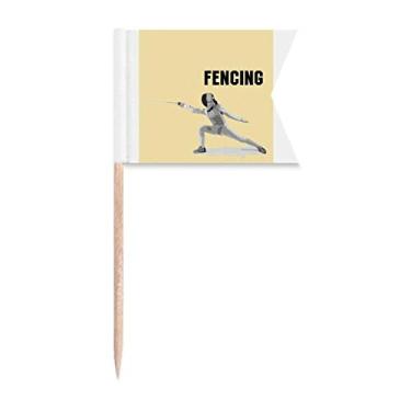 Imagem de Bandeiras de palito de dente modernas para presente Art Deco de esgrima esportiva antiga marcação para bolo de festa, prato de queijo