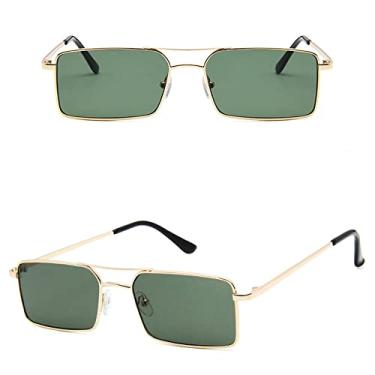 Imagem de Óculos de Sol Feminino Quadrado Liga de Metal Armação Pequena Óculos de Sol Masculino Transparente Óculos de Sol Vintage Feminino, 08 Dourado, Verde, Tamanho Único
