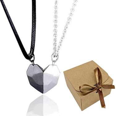 Imagem de Colar Duplo Coração 2 Metades Pingente Imã Caixa Presente