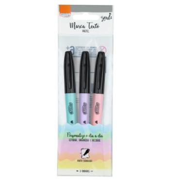 Imagem de Caneta Marca Texto Cor Pastel Blister com 3 Cores, BRW