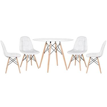 Imagem de Loft7, Kit - Mesa redonda Eames 100 cm branco + 4 cadeiras estofadas Eiffel Botonê Branco