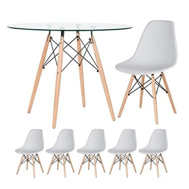Imagem de Loft7, KIT - Mesa de vidro Eames 100 cm + 5 cadeiras Eiffel DSW cinza claro