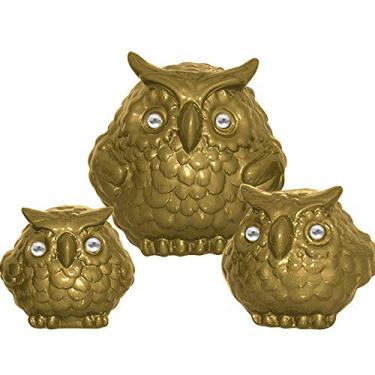 Imagem de Trio De Corujas Fofa G, M E Peq Ceramicas Pegorin Bronze