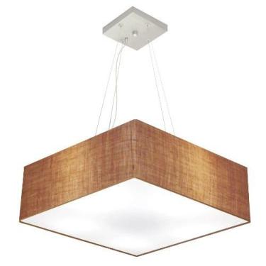 Imagem de Lustre Pendente Quadrado Cúpula Tecido 15/60x60 cm, Vivare Iluminação, Pendente4198 LP, Palha, Grande