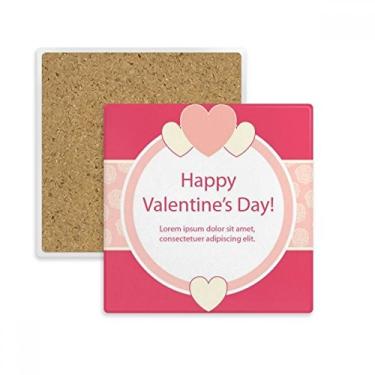 Imagem de Porta-copos rosa Happy Valentine's Day coração e rosa quadrado porta-copos suporte subplaca pedra isolante