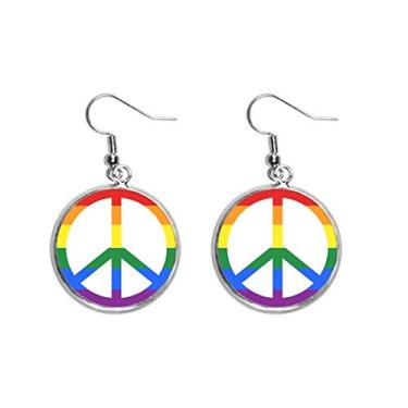 Imagem de Brinco feminino com pingente de prata LGBT Lésbica Arco-íris Gay Antirguerra