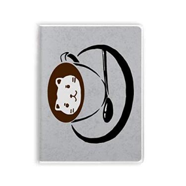 Imagem de Caderno com ilustração de xícara de café com estampa de gato adorável capa de goma Diário de capa macia