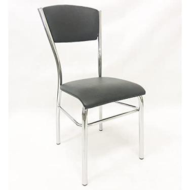 Imagem de Cadeira de COZINHA com reforço cromada assento e encosto preto - Poltronas do Sul