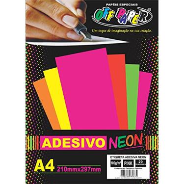 Imagem de Papel Adesivo Neon, Off Paper, A4, 210X297 mm, Pink, 100 Gramas, Caixa com 20