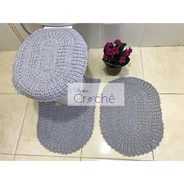 Imagem de Tapete De Croche Para Banheiro Colorido 3 Peças (Cinza)