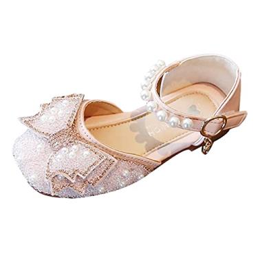 Imagem de Sandálias de cristal para meninas pequenas com laço de cristal sandálias de verão princesa pérola brilhante salto baixo geleia, rosa, 2.5 Big Child