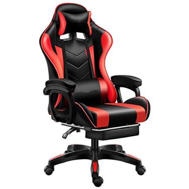 Imagem de Cadeira de jogos cadeira de escritório de massagem cadeira de corrida - cadeira de jogos de massagem, cadeira de secretária executiva ergonómica giratória de couro com apoio para os pés e altifalantes Bluetooth cadeira de