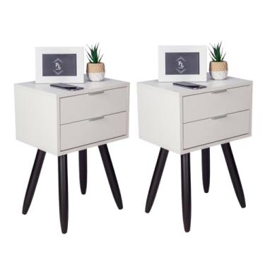 Imagem de Kit Mesa De Cabeceira Retro Com 2 Gavetas 40 Pé Marrom Escuro Enviamos Montada