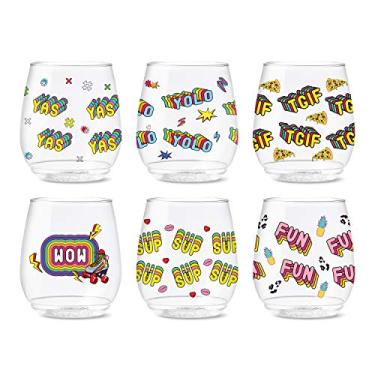 Imagem de TOSSWARE POP 400 ml Vino Good Vibes Series, conjunto de 6, óculos recicláveis, inquebráveis e com estampa de plástico transparente