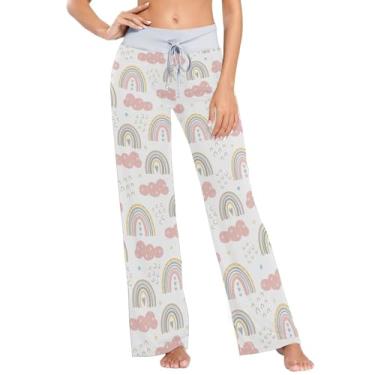 Imagem de KLL Calças de pijama com padrões de arco-íris fofos para mulheres calças de pijama confortáveis de algodão macio para mulheres para o outono combinando pijama, Lindos padrões de arco-íris, Small