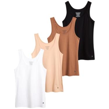Imagem de Lucky Brand Camiseta regata feminina – Pacote com 4 camisetas de algodão elástico gola canoa sem mangas (P-GG), Marrom, G