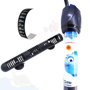 Imagem de Aquecedor Automático com Termostato Para de Aquário - 200w Até 200l - Kit com Protetor e Termômetro (110v)