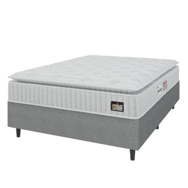 Imagem de Cama Box Colchão Casal Espuma D33 Vangogh Pillow Top 138x188x67cm Branco/Cinza Hellen - Suporta até 120kg por Pessoa