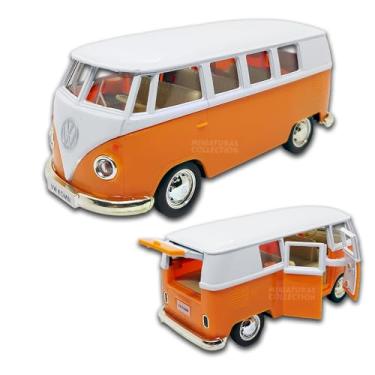 Imagem de Miniatura de carro Kombi 1969 em metal, Carrinho de ferro Kombi, 1:32, 13 CM, RMZ City (Laranja e Branco)