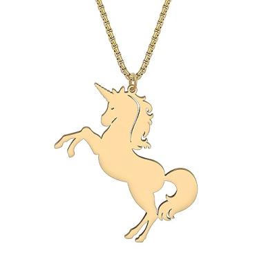 Imagem de BAMAY Colar de unicórnio de ouro 18 quilates de aço inoxidável com pingente de cavalo e fantasia joias presentes de aniversário para meninas, mulheres e adolescentes, Medium, Aço inoxidável, Sem Pedra