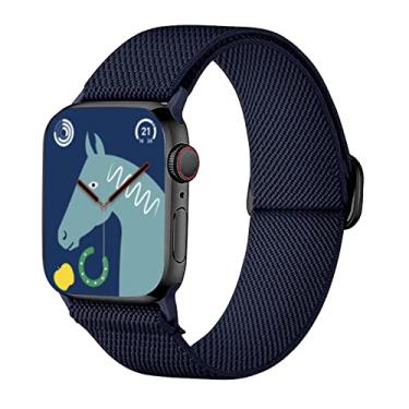 Imagem de [1 unidade] Pulseira de nylon elástico compatível com Apple Watch séries 10, 9, 8, 7, 6, 5, 4, 3, SE SE2 de 38 mm, 40 mm, 41 mm e 42 mm, para meninos e meninas, pulso pequeno - azul marinho.