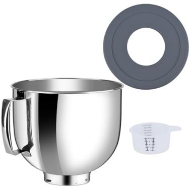 Imagem de Tigela de aço inoxidável compatível com batedeira Kitchenaid 4,5/5 QT, com tampa cinza, tigela de aço inoxidável de 5 litros para mistura de auxílio de cozinha, com tampa cinza