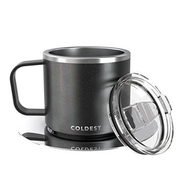 Imagem de Copo de café expresso isolado empilhável com pires da Coldest – Caneca de café expresso com parede tripla isolada de aço inoxidável para viagem com dose dupla com tampa deslizante (118 g, Stardust Glitter)