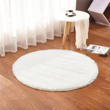 Imagem de Tapete redondo fofo para sala de estar, pele falsa, quarto infantil, pelúcia, cadeira de computador, estofamento, área, bege, branco, diâmetro 0.5m