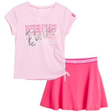 Imagem de bebe Conjunto de saia ativa para meninas - 2 peças de camiseta esportiva macia e saia de scooter - Lindo traje de tênis de verão para meninas (4-12), Rosa (Knock Out), 10-12