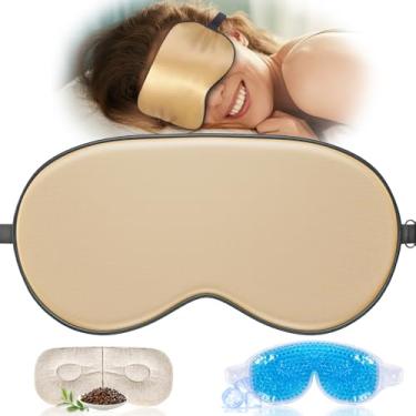 Imagem de TOPOINT Máscara de dormir de seda com bloqueio de luz, máscara de olho aquecida 3 em 1 para dormir, inclui sementes de seda e máscaras de gel, para enxaqueca olho seco olheiras mulheres homens