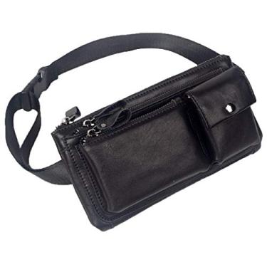 Imagem de Hebetag Pochete de couro para homens e mulheres, bolsa para quadril, viagem, caminhada, corrida, celular, bolsa de mão, Preto, One Size, Vintage, clássico