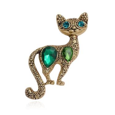 Imagem de Broche de animal de gato com strass para mulheres meninas banhado a ouro moda bonito azul verde CZ olhos broche de gatinho alfinetes de lapela unissex Natal feriado festival chapéu bolsa terno