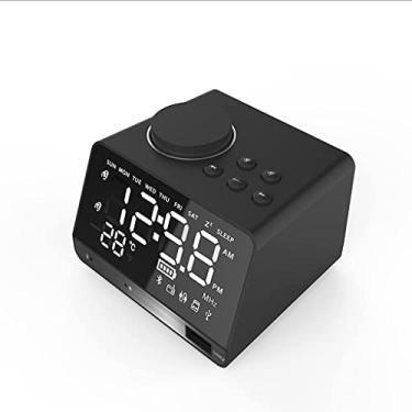 Imagem de SilteD Despertador digital decorativo SilteD com carregador USB Alto-falante Bluetooth Mini rádio estéreo recarregável 2 Configuração de alarme Temperatura fácil de definir (rosa) (preto)