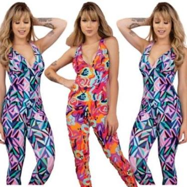 Imagem de KIT 5 Macacão Longo Estampado Bojo Bella Fiore Roupa Para Academia Treino Moda Fitness-Feminino