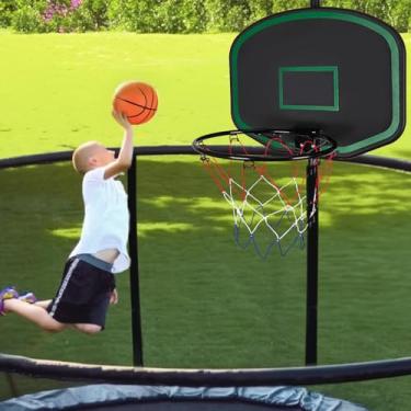 Imagem de Cesta de basquete para trampolim, cesta de basquete para trampolim ao ar livre, trampolim de 20 a 40 m, com bomba e 2 mini bolas de basquete, fácil de instalar (adequada apenas para mastro reto - 0,7