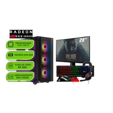 Imagem de PC Gamer Completo Alligator Shop Intel i5 3470, Radeon RX 550 4GB, Memoria 8GB DDR3, SSD 240GB, Monitor 20 Polegadas