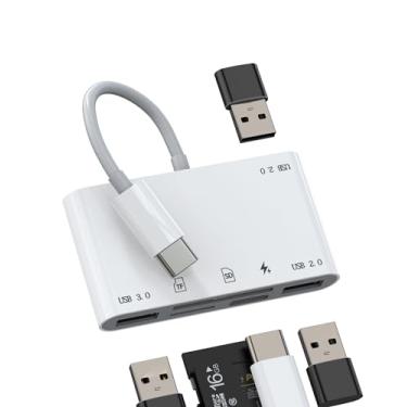 Imagem de Hub USB C USB 3.0 TF leitor de cartão SD estação de carregamento (6 em 1) adaptador multiportas tipo C cabo carregador Thunderbolt micro SD dongle de memória para Apple iPhone15 MacBook para iPad