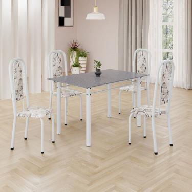 Imagem de Conjunto de Mesa Retangular 120x75cm Tampo Granito Ocre 4 Cadeiras Lavínea Arabesco/ Branco