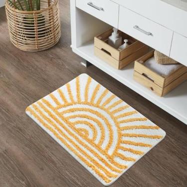 Imagem de Uphome Boho Tapetes de banheiro amarelo e branco tapete de banho de sol antiderrapante absorvente de água tapete de banho de microfibra moderno minimalismo estético lavável na máquina tapetes para pia de banheira chuveiro, 45,7 x 66 cm