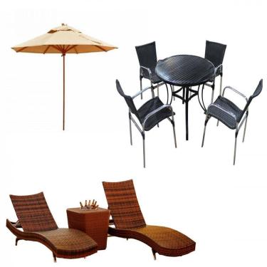 Imagem de Kit 4 Cadeiras e Mesa, 2 Espreguiçadeiras Bona e Mesa com Ombrelone - Piscina, Jardim, Área - Trama