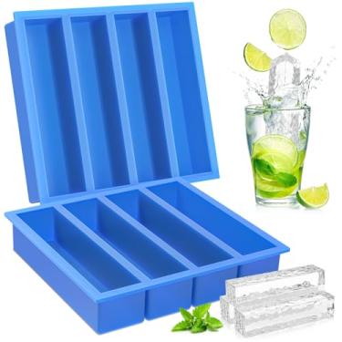 Imagem de Bandejas de cubo de gelo de silicone com cubos de gelo de fácil liberação para uísque, molde de manteiga, conjunto com 2 azuis