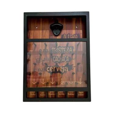 Imagem de Abridor de Garrafas Cerveja Jogo Quadro Porta Tampinhas Madeira MDF Ba