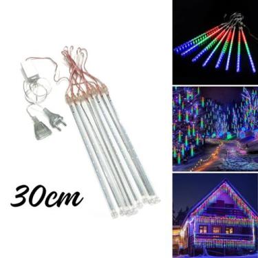 Imagem de Cascata C/8 Tubos Queda Pisca Chuva Led Decoração Natal 30cm - TOP NAT