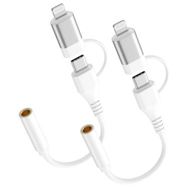 Imagem de [Certificação Apple MFi] Lightning/USB tipo C para adaptador de fone de ouvido de 3,5 mm, adaptador de fone de ouvido para iPhone, conversor de áudio auxiliar dongle para iPhone 16 15 14 13 12 11 XS