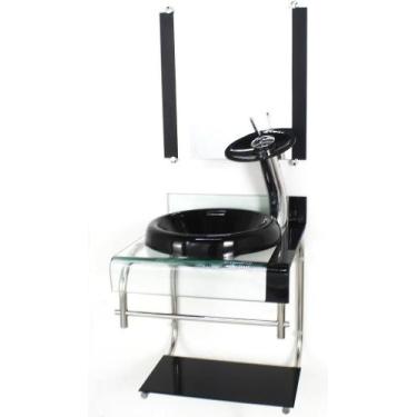 Imagem de Gabinete Vidro 40Cm Banheiro Curvado Duplo Inox Cuba Chapéu - Cubas E 