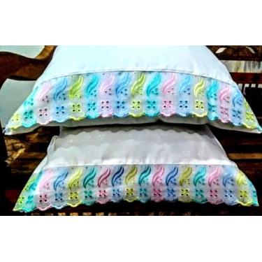 Imagem de Kit 04 Fronhas Percal 50X90 100% Algodão 200 Bordado Inglês - Thais En