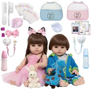 Imagem de 2 Bebe Reborn Recem Nascidos Sapinho Coelhinha Com Bolsa - Cegonha Reb