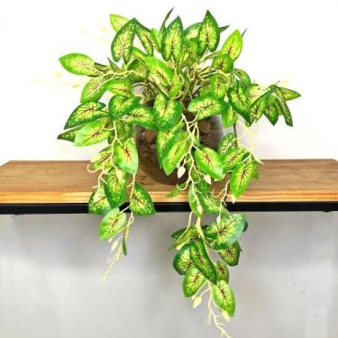 Imagem de Planta Artificial Realista Caladium Arranjo Pronto Vaso de Vidro - Vil